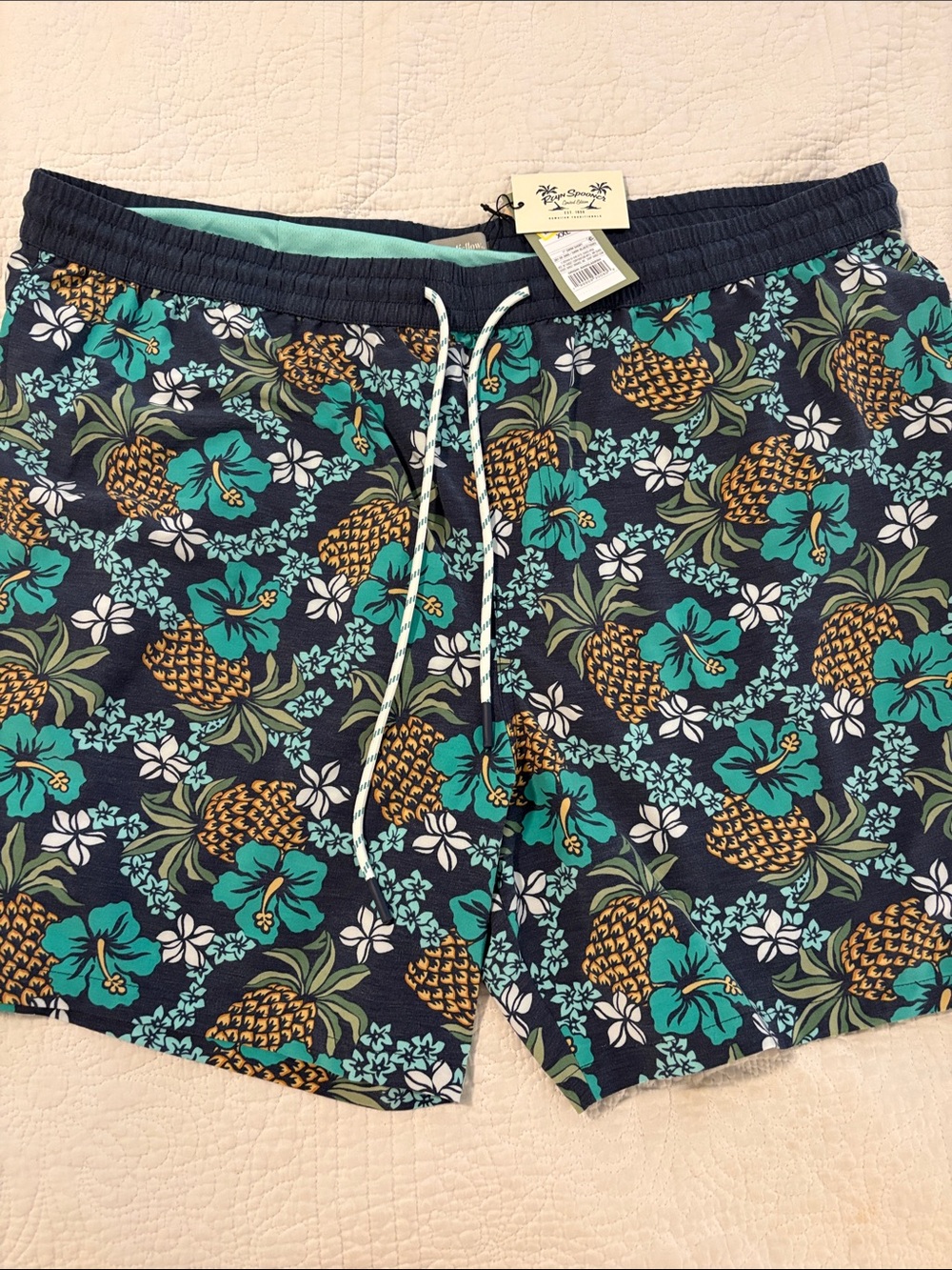 Men's Pineapple Floral Swim Shorts- Navy & Teal Reyn Spooner Goodfellow Co 7 in